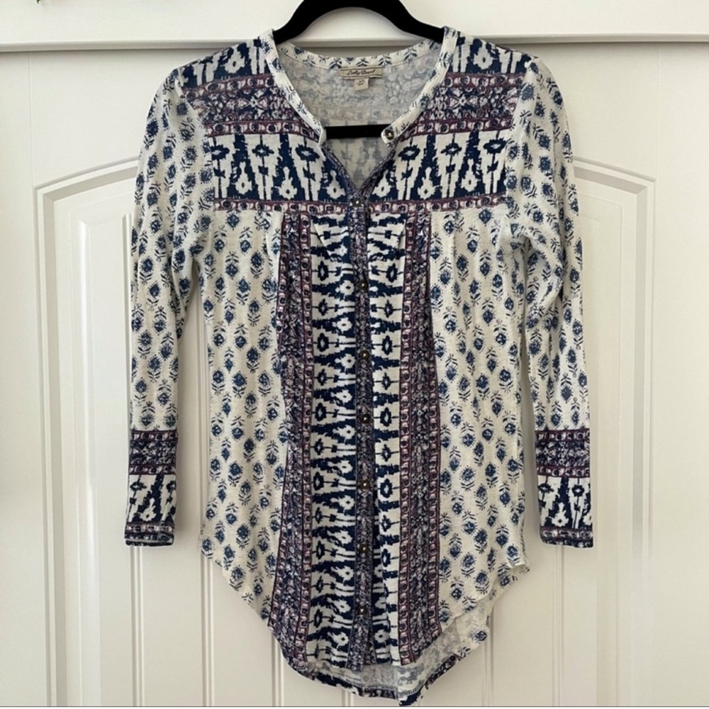 Lucky Brand Boho Print 3/4 Sleeve Button Down Shirt